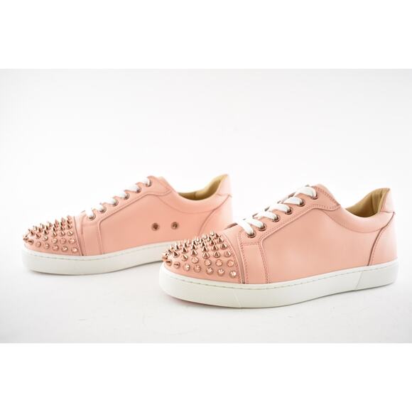 Christian Louboutin Vieira Spikes Pink Jupon Leather Flat Low Top Sneakers 34 - Picture 10 of 12